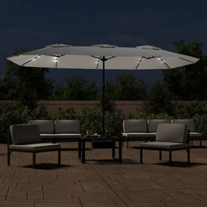 vidaXL Double-Head Parasol with LEDs Sand White 449x245 cm