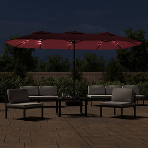 vidaXL Double-Head Parasol with LEDs Bordeaux Red 449x245 cm