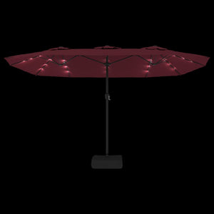 vidaXL Double-Head Parasol with LEDs Bordeaux Red 449x245 cm