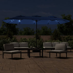 vidaXL Double-Head Parasol with LEDs Azure Blue 449x245 cm