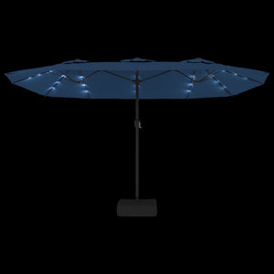 vidaXL Double-Head Parasol with LEDs Azure Blue 449x245 cm