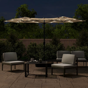 vidaXL Double-Head Parasol with LEDs Taupe 316x240 cm