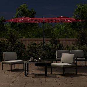 vidaXL Double-Head Garden Parasol with LEDs Bordeaux Red 316x240 cm