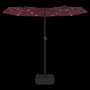 vidaXL Double-Head Garden Parasol with LEDs Bordeaux Red 316x240 cm