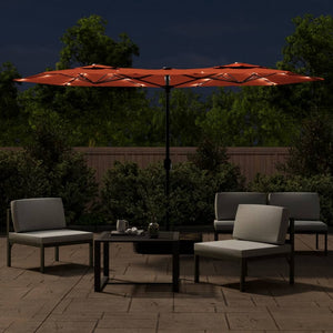 vidaXL Double-Head Parasol with LEDs Terracotta 316x240 cm