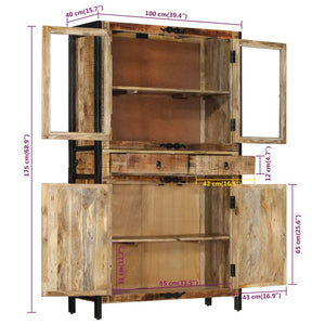 vidaXL Highboard 100x40x175 cm Solid Rough Wood Mango