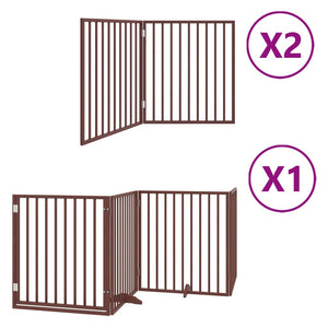 vidaXL Dog Gate with Door Foldable 8 Panels Brown 640 cm Poplar Wood