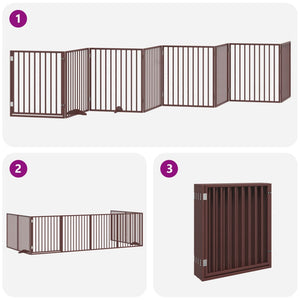 vidaXL Dog Gate with Door Foldable 8 Panels Brown 640 cm Poplar Wood