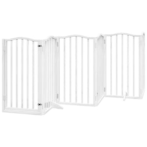 vidaXL Dog Gate with Door Foldable 9 Panels White 450 cm Poplar Wood