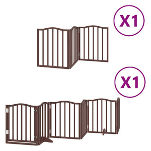 vidaXL Dog Gate with Door Foldable 9 Panels Brown 450 cm Poplar Wood