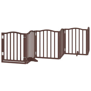 vidaXL Dog Gate with Door Foldable 9 Panels Brown 450 cm Poplar Wood