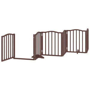 vidaXL Dog Gate with Door Foldable 9 Panels Brown 450 cm Poplar Wood