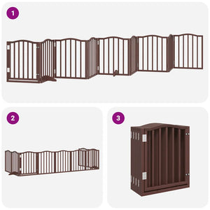 vidaXL Dog Gate with Door Foldable 9 Panels Brown 450 cm Poplar Wood