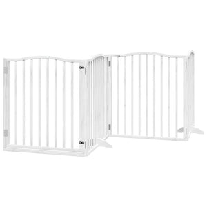 vidaXL Dog Gate with Door Foldable 8 Panels White 640 cm Poplar Wood