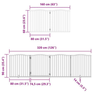 vidaXL Dog Gate with Door Foldable 8 Panels White 640 cm Poplar Wood