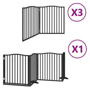 vidaXL Dog Gate with Door Foldable 10 Panels Black 800 cm Poplar Wood