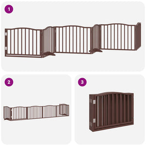 vidaXL Dog Gate with Door Foldable 6 Panels Brown 480 cm Poplar Wood