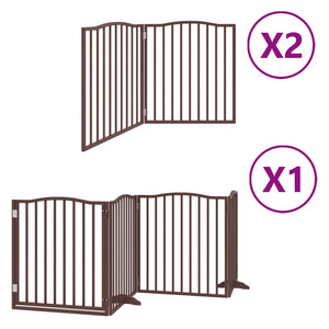 vidaXL Dog Gate with Door Foldable 8 Panels Brown 640 cm Poplar Wood