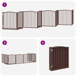 vidaXL Dog Gate with Door Foldable 8 Panels Brown 640 cm Poplar Wood