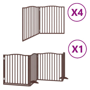 vidaXL Dog Gate with Door Foldable 12 Panels Brown 960 cm Poplar Wood