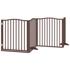 vidaXL Dog Gate with Door Foldable 12 Panels Brown 960 cm Poplar Wood