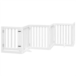 vidaXL Dog Gate with Door Foldable 9 Panels White 450 cm Poplar Wood