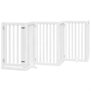 vidaXL Dog Gate with Door Foldable 9 Panels White 450 cm Poplar Wood