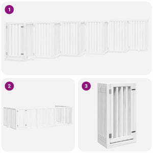 vidaXL Dog Gate with Door Foldable 12 Panels White 600 cm Poplar Wood