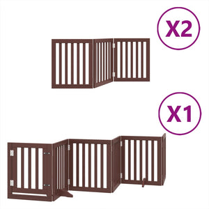 vidaXL Dog Gate with Door Foldable 12 Panels Brown 600 cm Poplar Wood