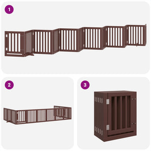 vidaXL Dog Gate with Door Foldable 12 Panels Brown 600 cm Poplar Wood