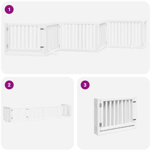 vidaXL Dog Gate with Door Foldable 6 Panels White 480 cm Poplar Wood