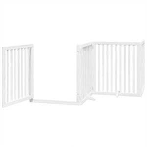 vidaXL Dog Gate with Door Foldable 8 Panels White 640 cm Poplar Wood