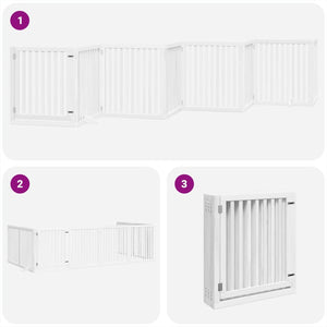 vidaXL Dog Gate with Door Foldable 8 Panels White 640 cm Poplar Wood