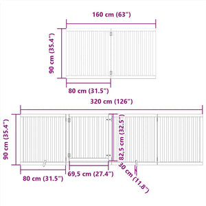 vidaXL Dog Gate with Door Foldable 8 Panels White 640 cm Poplar Wood