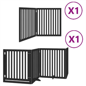 vidaXL Dog Gate with Door Foldable 6 Panels Black 480 cm Poplar Wood