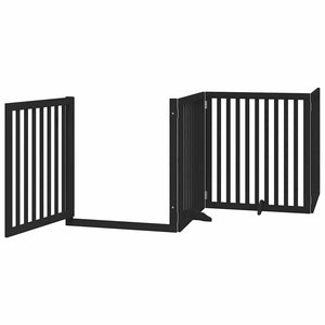 vidaXL Dog Gate with Door Foldable 6 Panels Black 480 cm Poplar Wood