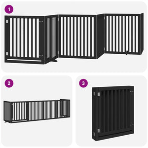 vidaXL Dog Gate with Door Foldable 6 Panels Black 480 cm Poplar Wood