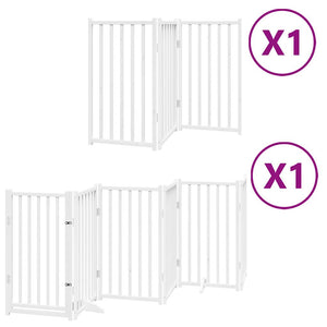 vidaXL Dog Gate with Door Foldable 9 Panels White 450 cm Poplar Wood