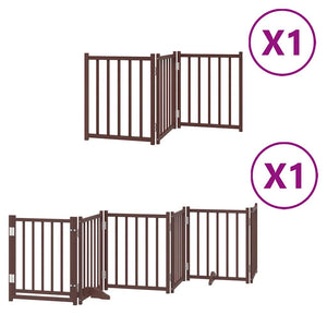 vidaXL Dog Gate with Door Foldable 9 Panels Brown 450 cm Poplar Wood