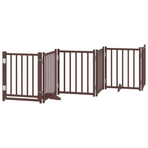 vidaXL Dog Gate with Door Foldable 9 Panels Brown 450 cm Poplar Wood