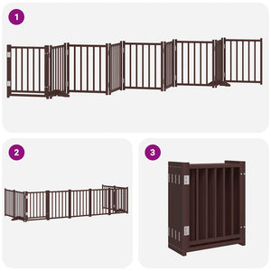 vidaXL Dog Gate with Door Foldable 9 Panels Brown 450 cm Poplar Wood