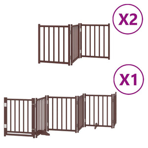 vidaXL Dog Gate with Door Foldable 12 Panels Brown 600 cm Poplar Wood