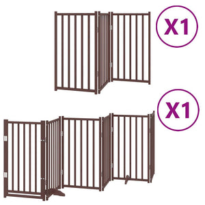 vidaXL Dog Gate with Door Foldable 9 Panels Brown 450 cm Poplar Wood