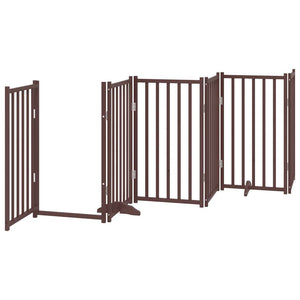 vidaXL Dog Gate with Door Foldable 9 Panels Brown 450 cm Poplar Wood