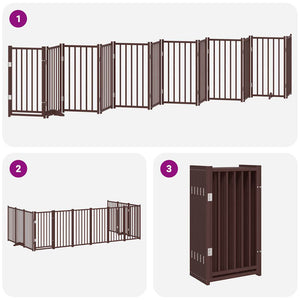 vidaXL Dog Gate with Door Foldable 12 Panels Brown 600 cm Poplar Wood