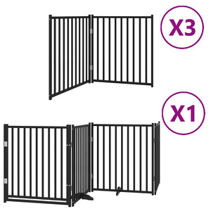 vidaXL Dog Gate with Door Foldable 10 Panels Black 800 cm Poplar Wood