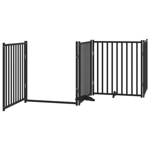 vidaXL Dog Gate with Door Foldable 10 Panels Black 800 cm Poplar Wood