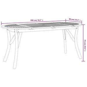 vidaXL Garden Table 200x90x75 cm Solid Wood Acacia