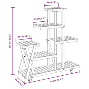 vidaXL Flower Stand with Wheels 95x25x101 cm Solid Wood Fir