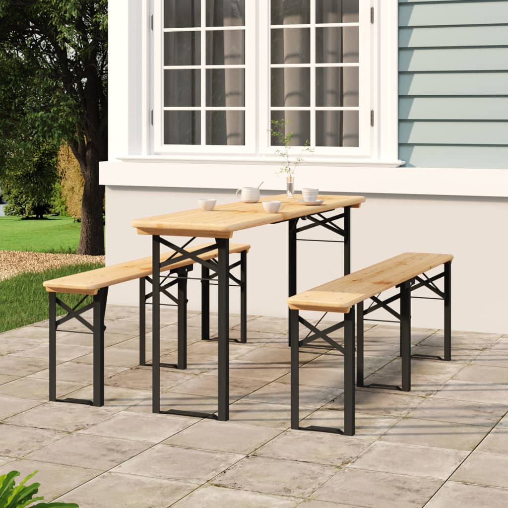 vidaXL 3 Piece Folding Beer Table Set Solid Wood Fir